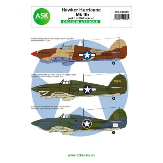 Art Scale Kit D48049 Decal for 1/48 Hawker Hurricane Mk.IIB part 5 - USAAF service