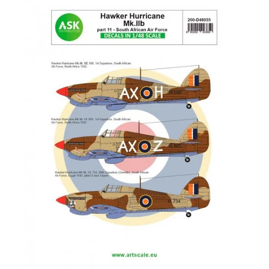Art Scale Kit D48055 Decal for 1/48 Hawker Hurricane Mk.IIB part 11 - South African Air Force