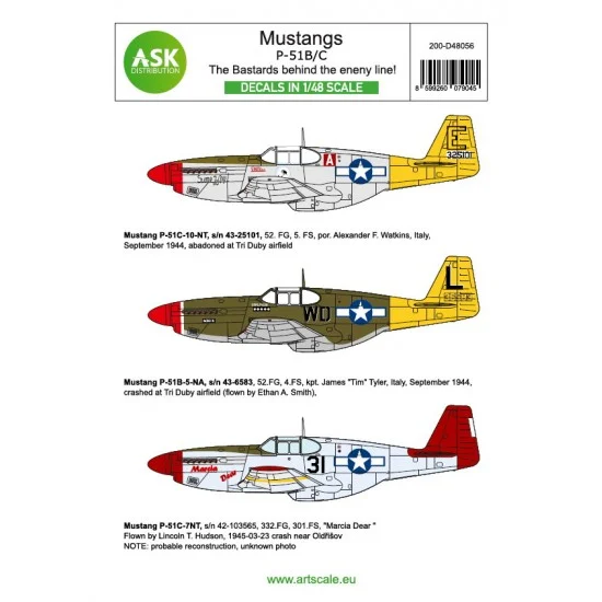 Art Scale Kit D48056 1/48 P-51B Mustang Decal - The Bastards Behind the Enemy Lines!