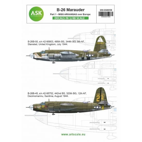 Art Scale Kit D48058 1/48 B-26B Marauder Decal part 1 - Over Europe: Wine, Women and Songs and Hard To Get
