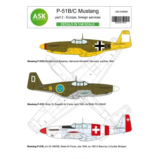 Art Scale Kit D48060 1/48 P-51B/C Mustangs Decal part 2 - Over Europe in Foreign Services