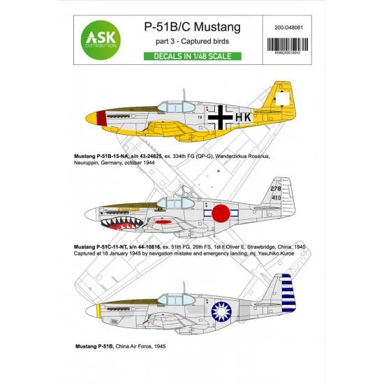 Art Scale Kit D48061 1/48 P-51B/C Mustang part 3 Captured Birds Decals