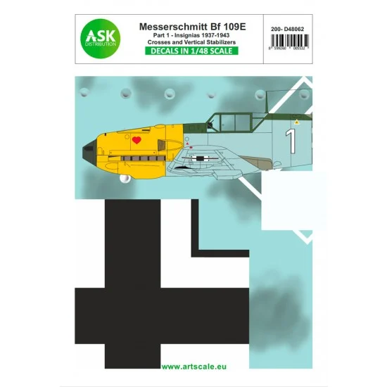 Art Scale Kit D48062 1/48 Bf 109E Decal part 1 - Insignias, Crosses and Vertical Stabilizers 1937 - 1943