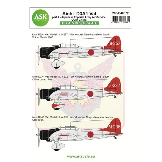 Art Scale Kit D48072 1/48 Aichi D3A1 Val Decal pt.4 - IJA Air Service over China