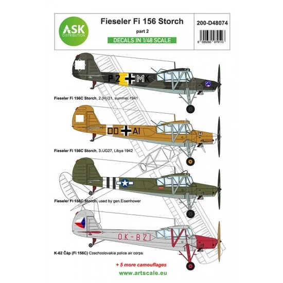 Art Scale Kit D48074 1/48 Fieseler Fi 156 Storch Decal part 2 - Model Planes