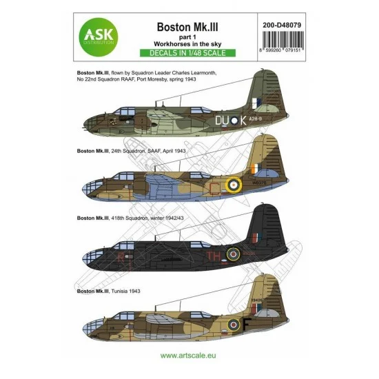 Art Scale Kit D48079 1/48 Boston Mk.III Decals Part 1 - Workhorses In The Sky