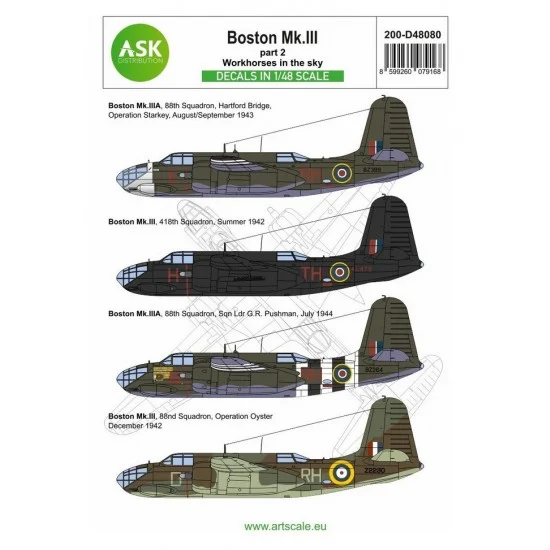Art Scale Kit D48080 1/48 Boston Mk.III Decals Part 2 - Workhorses In The Sky