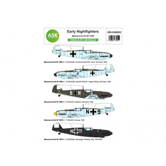 Art Scale Kit D48083 1/48 Messerschmitt Bf 109D (very) Early Nightfighters Decal Part 1 - Model Planes