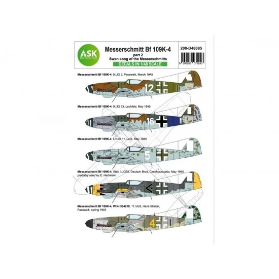 Art Scale Kit D48085 1/48 Messerschmitt Bf 109K-4 Decal Part 2 - Swang Song of the Messerschmitts