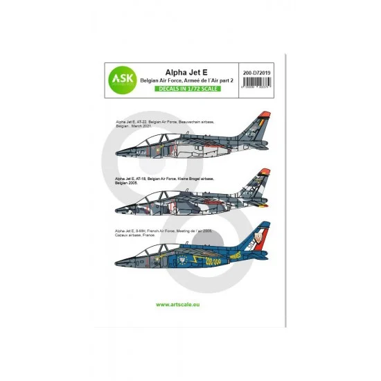 Art Scale Kit D72019 Decals for 1/72 Alpha Jet E Belgian Air Force and Armee de l'Air part 2 - Model Planes