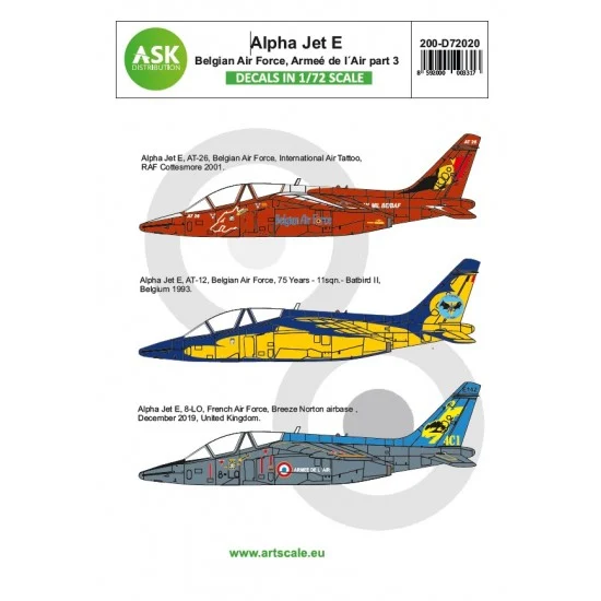 Art Scale Kit D72020 Decals for 1/72 Alpha Jet E Belgian Air Force and Armee de l'Air part 2 - Model Planes