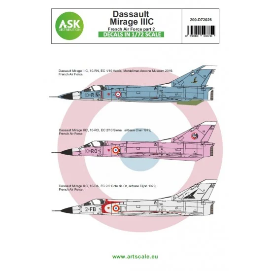 Art Scale Kit D72026 Decals for 1/72 Dassault Mirage IIIC French Air Force part 2 - Model Planes