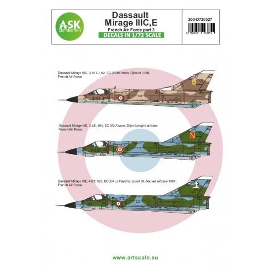 Art Scale Kit D72027 Decals for 1/72 Dassault Mirage IIIC/E French Air Force part 3 - Model Planes