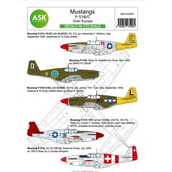 Art Scale Kit D72030 1/72 P-51B Mustang Decal part 1 - Europe. The Bastards
