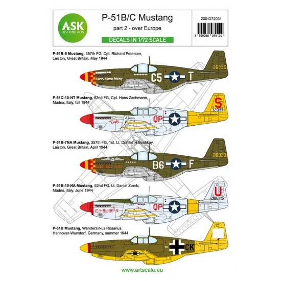 Art Scale Kit D72031 1/72 P-51B/C Mustangs over Europe in Foreign Services Decal