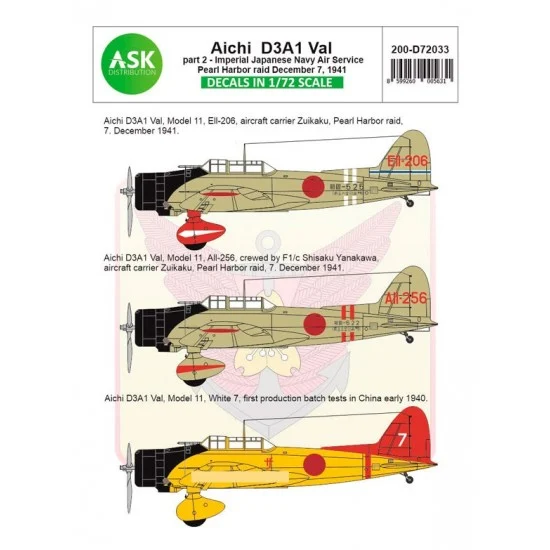 Art Scale Kit D72033 1/72 Aichi D3A1 Val Decal part 2 - Pearl Harbor Raid, 7. December 1941
