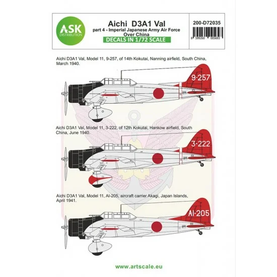 Art Scale Kit D72035 1/72 Aichi D3A1 Val Decal part 4 - IJA Air Force over China