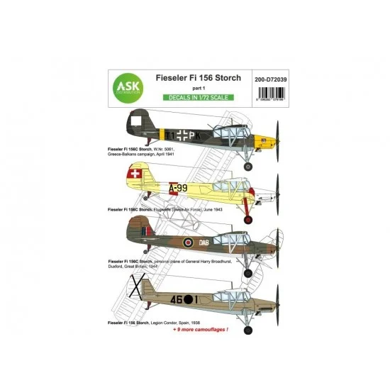 Art Scale Kit D72039 1/72 Fieseler Fi 156 Storch Around WWII Europe and Foreign services Decal Part 1 - Model Planes