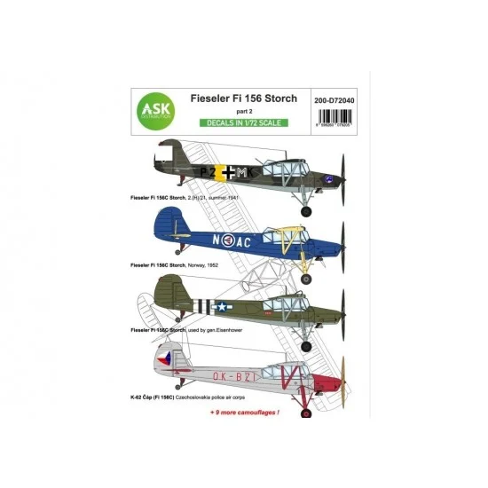 Art Scale Kit D72040 1/72 Fieseler Fi 156 Storch Around WWII Europe and Foreign services Decal Part 2 - Model Planes