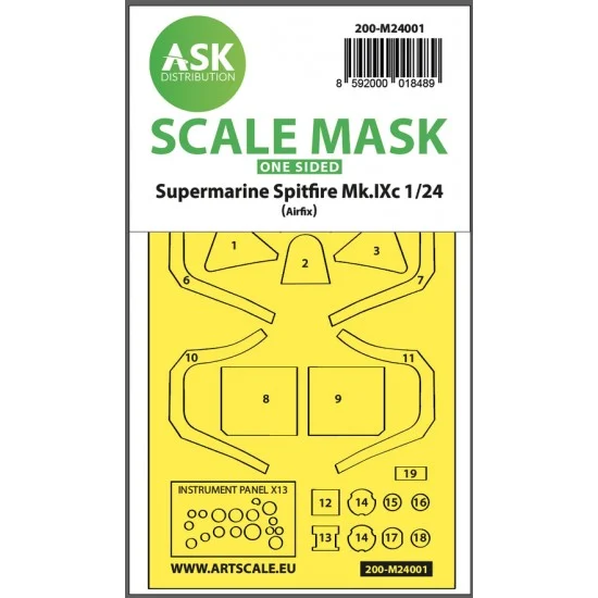 Art Scale Kit M24001 1/24 Spitfire Mk.IX One-sided Express Self-adhesive Masking for Airfix kits