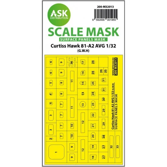 Art Scale Kit M32013 1/32 Curtiss Hawk 81-A2 AVG surface panels Paint Masking for GWH