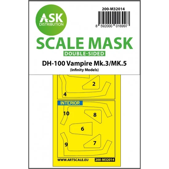 Art Scale Kit M32014 1/32 DH-100 Vampire Mk.5 Double-sided Paint Maskings for Infinity