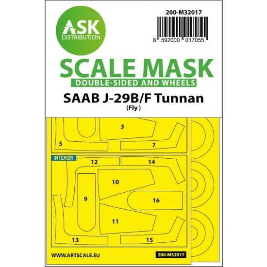 Art Scale Kit M32017 1/32 SAAB J-29B/F Double-sided Paint Maskings for Fly