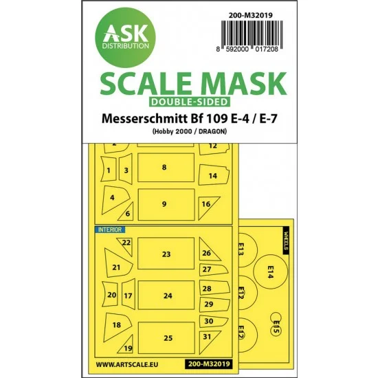 Art Scale Kit M32019 1/32 Messerschmitt Bf 109E-4 & E-7 Double-sided Paint Maskings for Hobby2000, Dragon, HGW kit