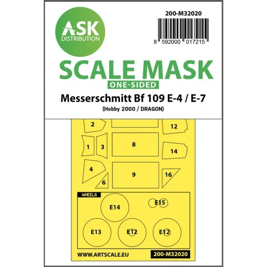 Art Scale Kit M32020 1/32 Messerschmitt Bf 109E-4 & E-7 One-sided Paint Maskings for Hobby2000, Dragon, HGW kit