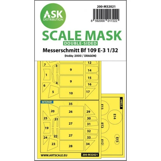 Art Scale Kit M32021 1/32 Messerschmitt Bf 109E-3 Double-sided Express Masking for Hobby2000/Dragon kits