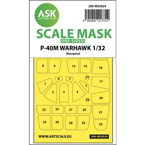 Art Scale Kit M32024 1/32 P-40M Warhawk One-sided Paint Maskings for Hasegawa