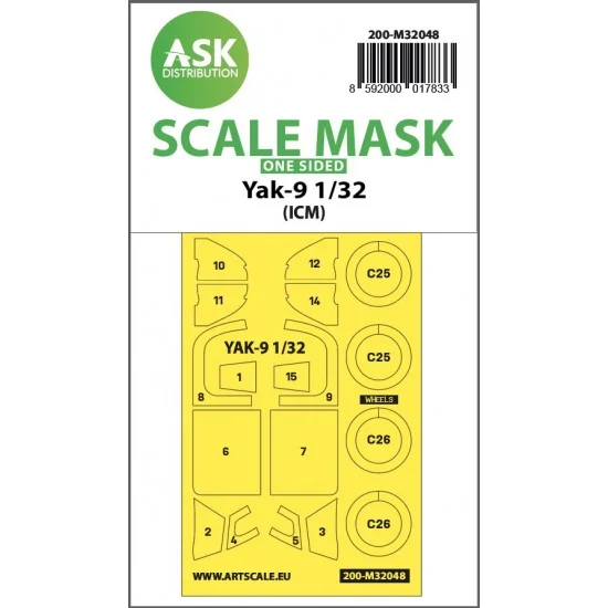 Art Scale Kit M32048 1/32 Yakovlev Yak-9 One-sided Masking for ICM kits
