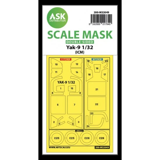 Art Scale Kit M32049 1/32 Yakovlev Yak-9 Double-sided Pre-cutted Maskinging for ICM kits