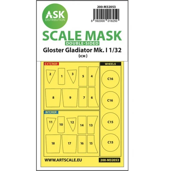 Art Scale Kit M32053 1/32 Gloster Gladiator Mk.I Double-sided Paint Masking for Revell/ICM