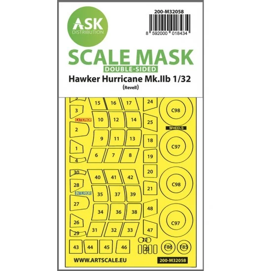 Art Scale Kit M32058 1/32 Hawker Hurricane Mk.IIB Double-sided Express Masking for Revell kits