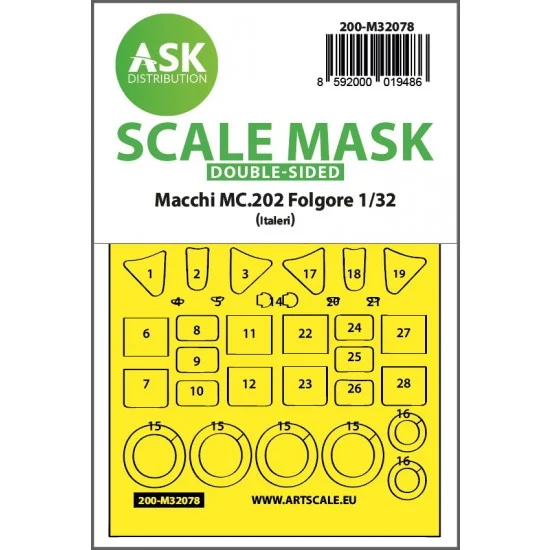 Art Scale Kit M32078 1/32 Macchi MC.202 Folgore double-sided express fit Mask for Italeri kits