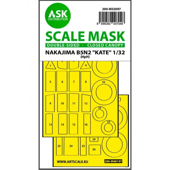 Art Scale Kit M32097 1/32 B5N2 Kate Closed Canopy Double-sided Express fit Mask for HPH Model