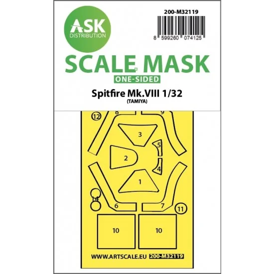 Art Scale Kit M32119 1/32 Spitfire Mk.Viii One-Sided Express Fit Mask for Tamiya kit