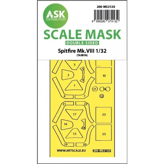 Art Scale Kit M32120 1/32 Spitfire Mk.Viii Double-Sided Express Fit Mask for Tamiya kit