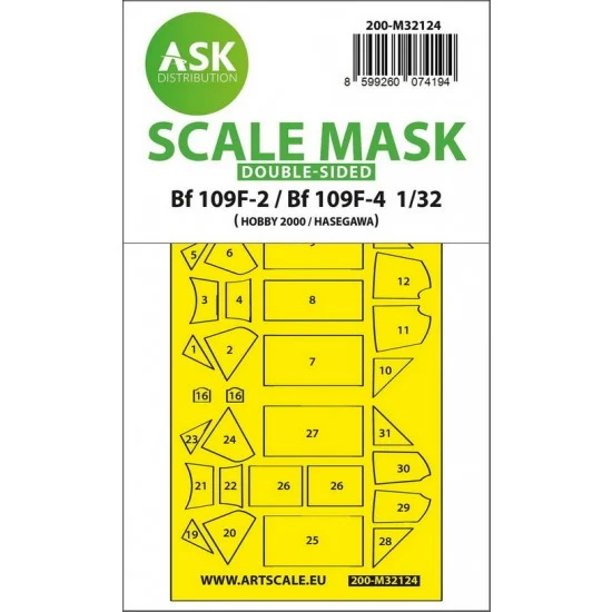 Art Scale Kit M32124 1/32 Bf 109F-2 / Bf 109F-4 Double-Sided Express Fit Mask for Hasegawa / Hobby 2000
