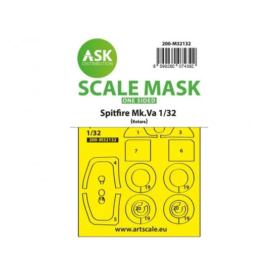 Art Scale Kit M32132 1/32 Spitfire Mk.Va One-sided Express-fit and Self-adhesive Mask for Kotare kit