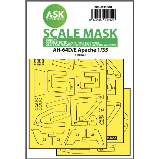 Art Scale Kit M35008 1/35 AH-64D/E Double-sided Masking with Inside White Rubber Masking for Takom kits