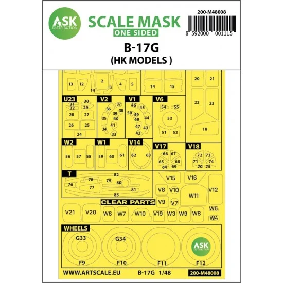 Art Scale Kit M48008 1/48 B-17G Flying Fortress outside Paint Masking for HK Models