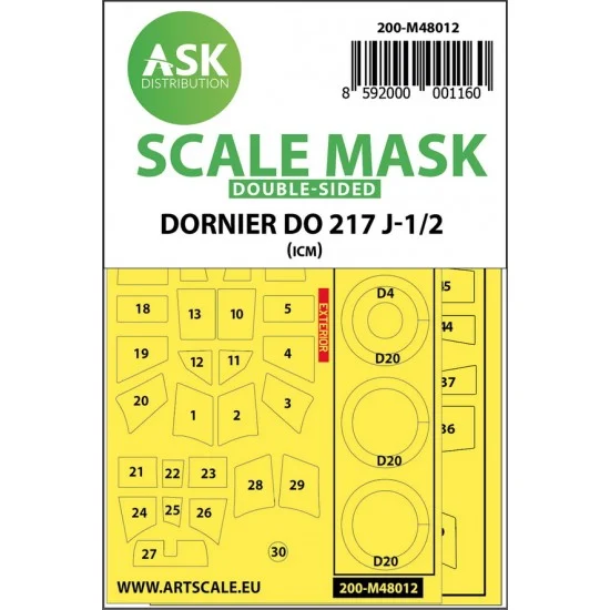Art Scale Kit M48012 1/48 Dornier Do 217J-1/2 Double-sided Paint Masking for ICM