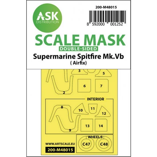 Art Scale Kit M48015 1/48 Spitfire Mk.Vb Double-sided Paint Masking for Airfix