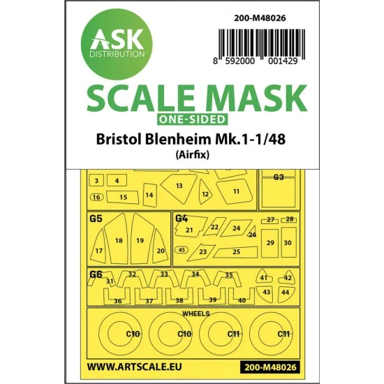 Art Scale Kit M48026 1/48 Bristol Blenheim Mk.I One-sided Paint Masking for Airfix kits