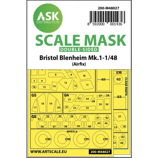 Art Scale Kit M48027 1/48 Bristol Blenheim Mk.I Double-sided Paint Masking for Airfix