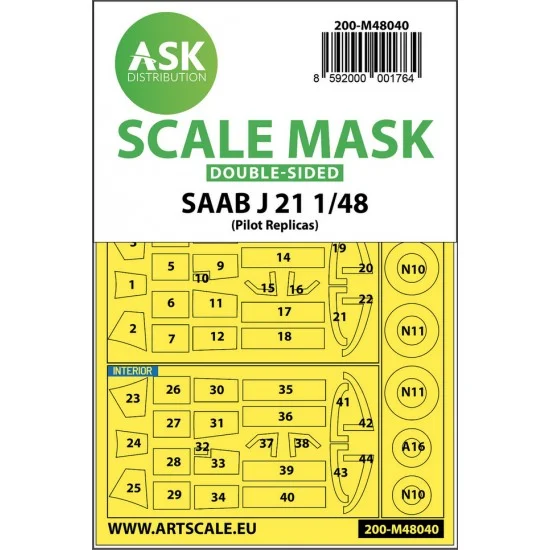 Art Scale Kit M48040 1/48 SAAB J21 Double-sided Paint Masking for Pilot Replicas kits