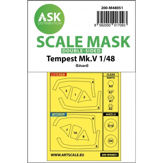 Art Scale Kit M48051 1/48 Tempest Mk.V Double-sided Paint Masking for Eduard kits