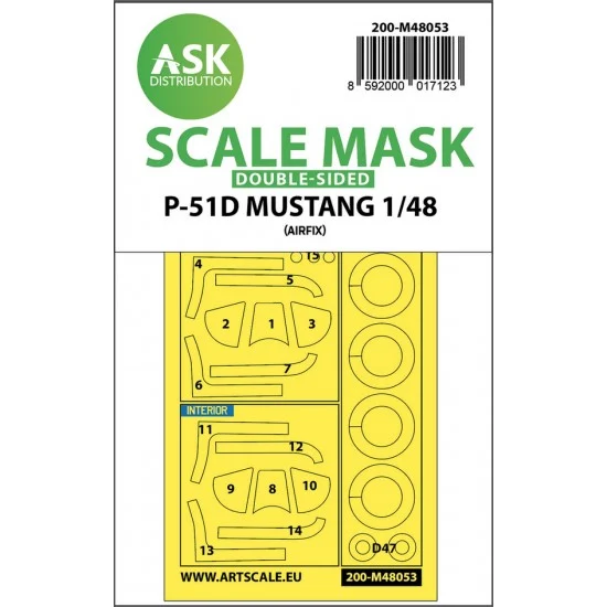 Art Scale Kit M48053 1/48 P-51D Mustang Double-sided Paint Masking for Airfix kits